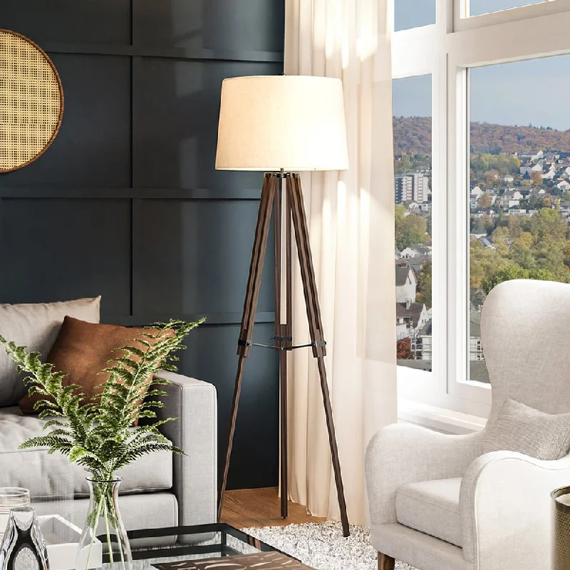 Glass Floor Lamp with Frosted Shades for Soft Diffused LightUEX8330 Mid-Century Modern Floor Lamp 19''W x 19''D x 62''H, Walnut and Bronze Finish, Hermann Collection