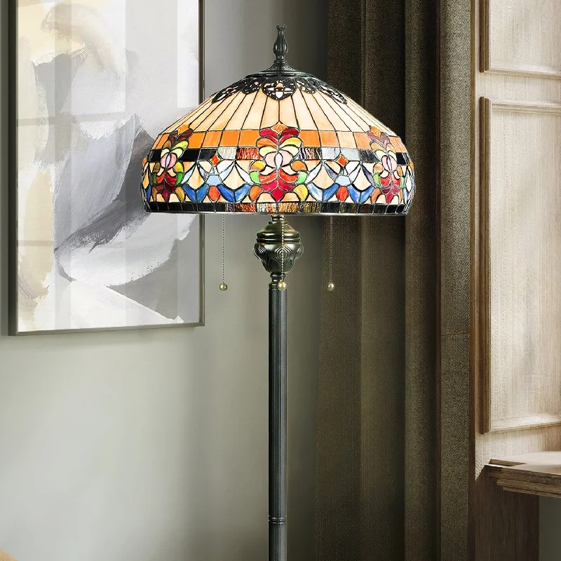 Way Switch Floor Lamp for Multiple Light Intensity LevelsUQL7019 Eden Tiffany Floor Lamp with Eclectic Style, 62''H x 20.5''W, Vintage Bronze and Stained Glass Way Switch Floor Lamp for Multiple Light Intensity LevelsUQL7019 Eden Tiffany Floor Lamp with Eclectic Style, 62''H x 20.5''W, Vintage Bronze and Stained Glass