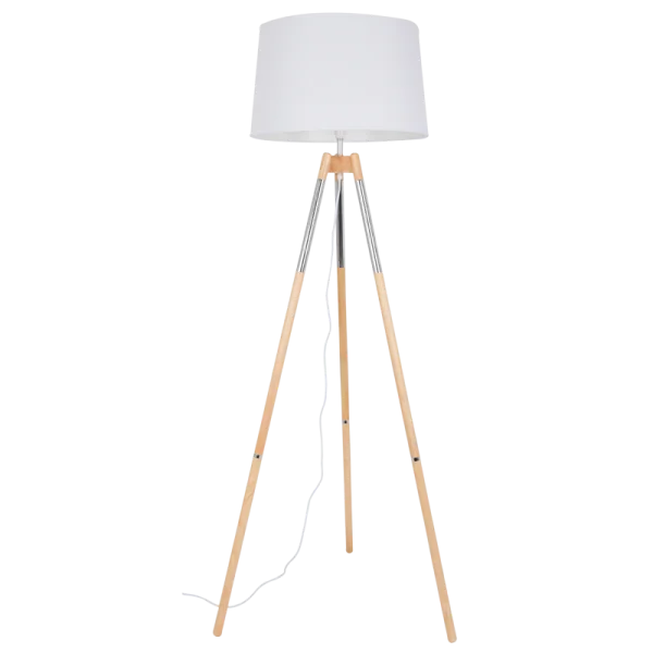 Rustic Farmhouse Style Floor Lamp for Cozy BedroomsWood & Chrome Floor Lamp with White Shade Rustic Farmhouse Style Floor Lamp for Cozy BedroomsWood & Chrome Floor Lamp with White Shade