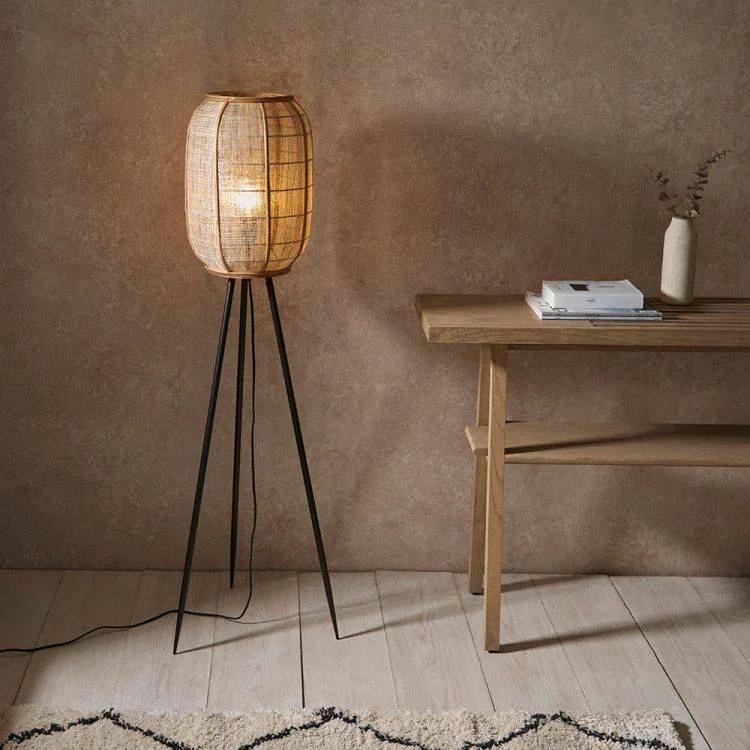 Modern Minimalist Floor Lamp for Contemporary Living RoomsZaire Tripod Floor Lamp Matt Black w/ Bamboo Shade Modern Minimalist Floor Lamp for Contemporary Living RoomsZaire Tripod Floor Lamp Matt Black w/ Bamboo Shade