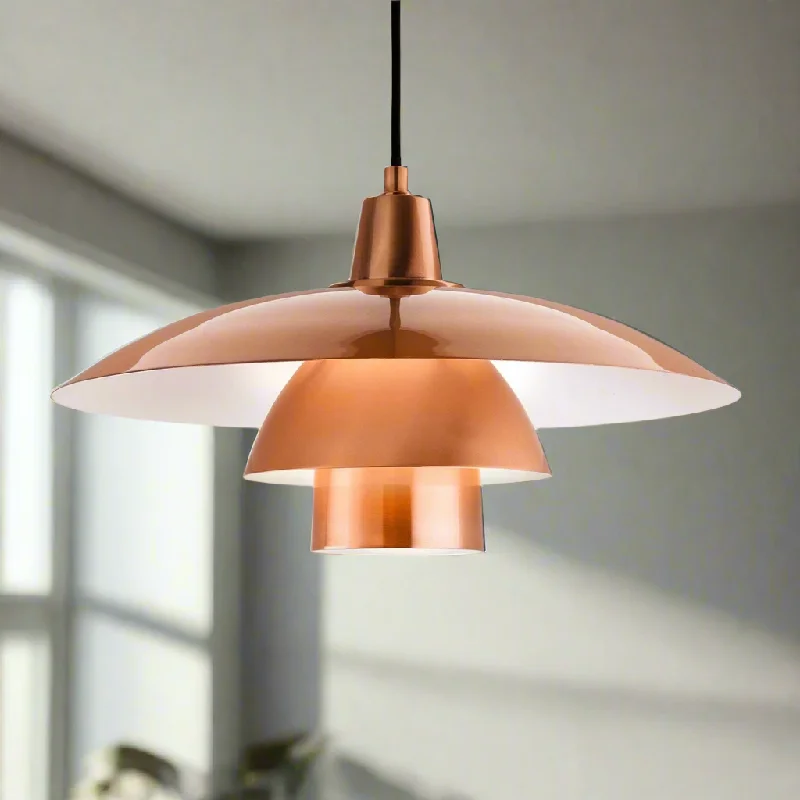 Modern Minimalist Ceiling Lights for Contemporary InteriorsBrushed Copper Metal Tiered Pendant 40cm Modern Minimalist Ceiling Lights for Contemporary InteriorsBrushed Copper Metal Tiered Pendant 40cm