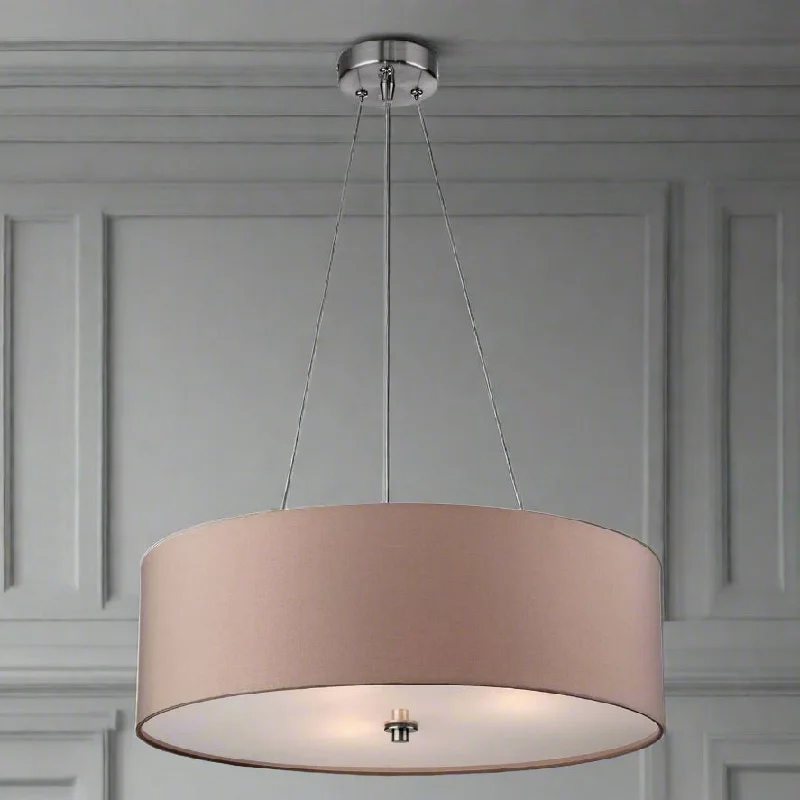 Victorian - Inspired Ceiling Lights with Ornate Crystal ChandeliersBrushed Steel Pendant with Rose Taupe Shade - 47cm Victorian - Inspired Ceiling Lights with Ornate Crystal ChandeliersBrushed Steel Pendant with Rose Taupe Shade - 47cm