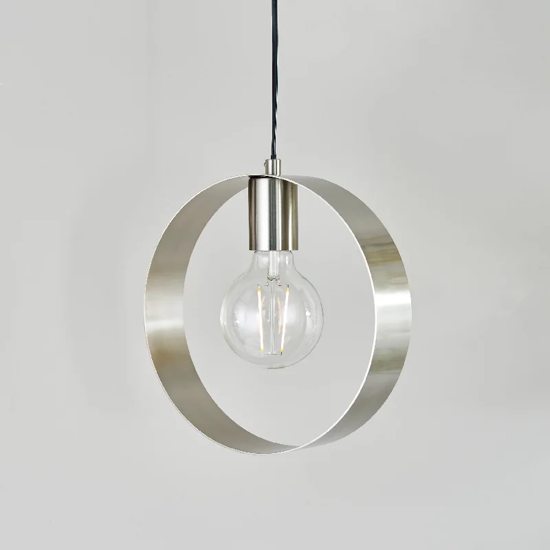 Mediterranean - Style Ceiling Lights with Terra - Cotta and Ceramic DetailsEndon Hoop Single Pendant Brushed Nickel Mediterranean - Style Ceiling Lights with Terra - Cotta and Ceramic DetailsEndon Hoop Single Pendant Brushed Nickel