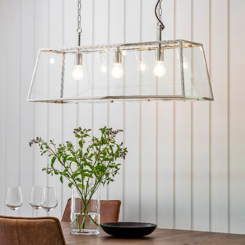 Victorian - Inspired Ceiling Lights with Ornate Crystal ChandeliersEndon Hurst 3lt Bar Pendant Bright Nickel Victorian - Inspired Ceiling Lights with Ornate Crystal ChandeliersEndon Hurst 3lt Bar Pendant Bright Nickel