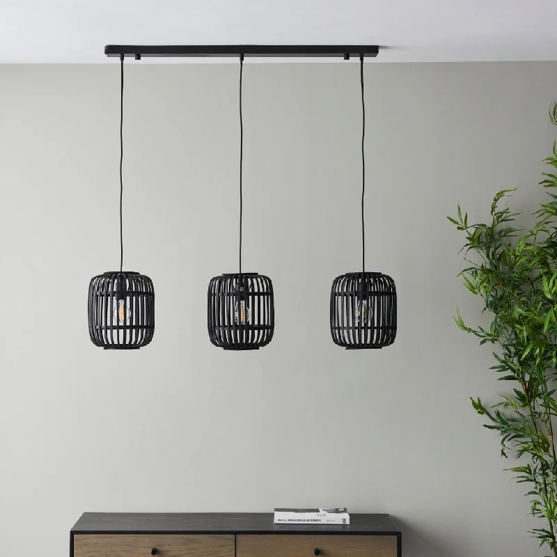 Japanese - Inspired Ceiling Lights with Shoji - Screen - like DiffusersEndon Mathias Bamboo 3 Light Pendant Bar Black Japanese - Inspired Ceiling Lights with Shoji - Screen - like DiffusersEndon Mathias Bamboo 3 Light Pendant Bar Black