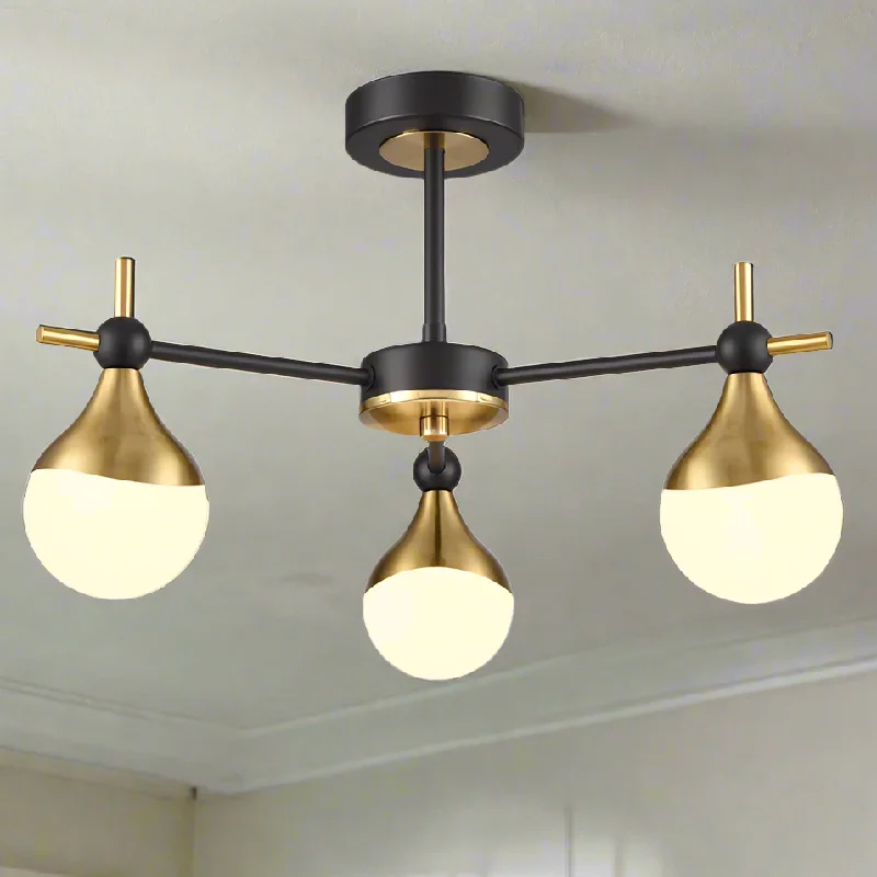 Mid - Century Modern Ceiling Lights with Simple, Sleek LinesGilt Opaque Globe Semi-Flush 3 Light W45 cm Mid - Century Modern Ceiling Lights with Simple, Sleek LinesGilt Opaque Globe Semi-Flush 3 Light W45 cm