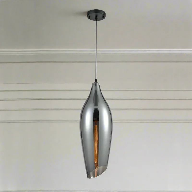 Moroccan Ceiling Lights with Colorful Stained Glass and Geometric CarvingsExtra Long Smoked Glass Aerial Pendant H: 68 cm D: 20 cm