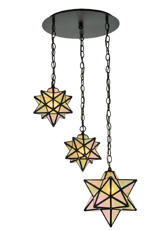 Bohemian Ceiling Lights with Beads, Tassels, and Colorful GlassThree Light Pendant