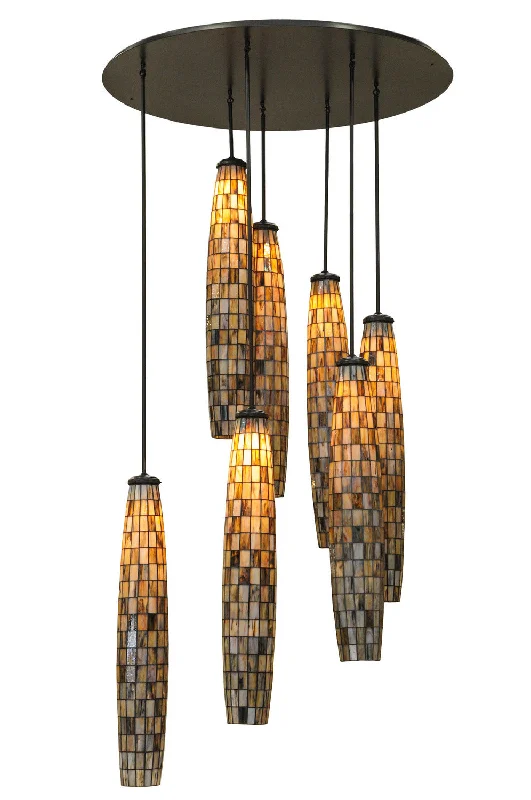 Bohemian Ceiling Lights with Beads, Tassels, and Colorful GlassSeven Light Pendant