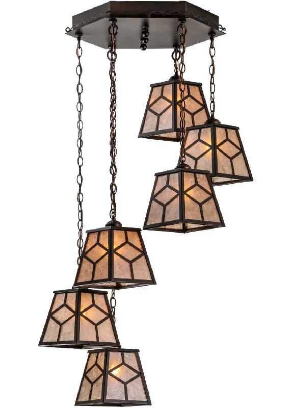 Scandinavian Style Ceiling Lights with Light Wood AccentsSix Light Pendant