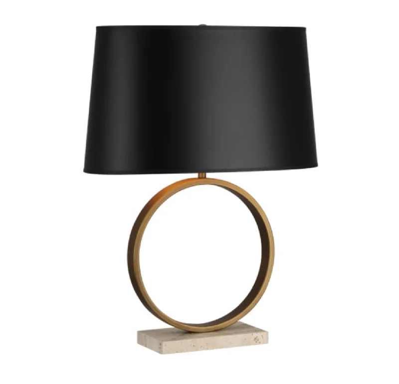 Aged Brass/Travertine/Black Painted Opaque Parchment Shade With Copper Foil Lining