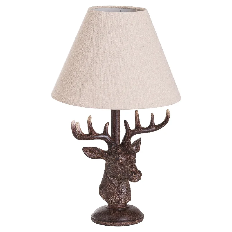 bohemian table lamps with colorful patterns for eclectic bedroomsStag Head Table Lamp With Linen Shade bohemian table lamps with colorful patterns for eclectic bedroomsStag Head Table Lamp With Linen Shade