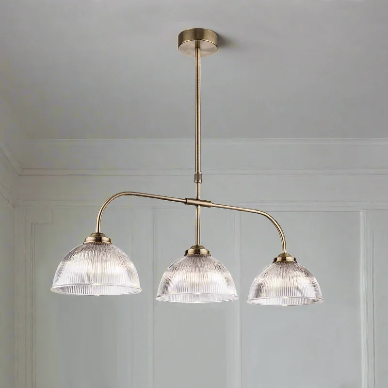 Indian - Themed Ceiling Lights with Intricate Filigree and Mirror WorkTraditional 3 Light Pendant - Ribbed Glass & Brass - 84 cm Indian - Themed Ceiling Lights with Intricate Filigree and Mirror WorkTraditional 3 Light Pendant - Ribbed Glass & Brass - 84 cm